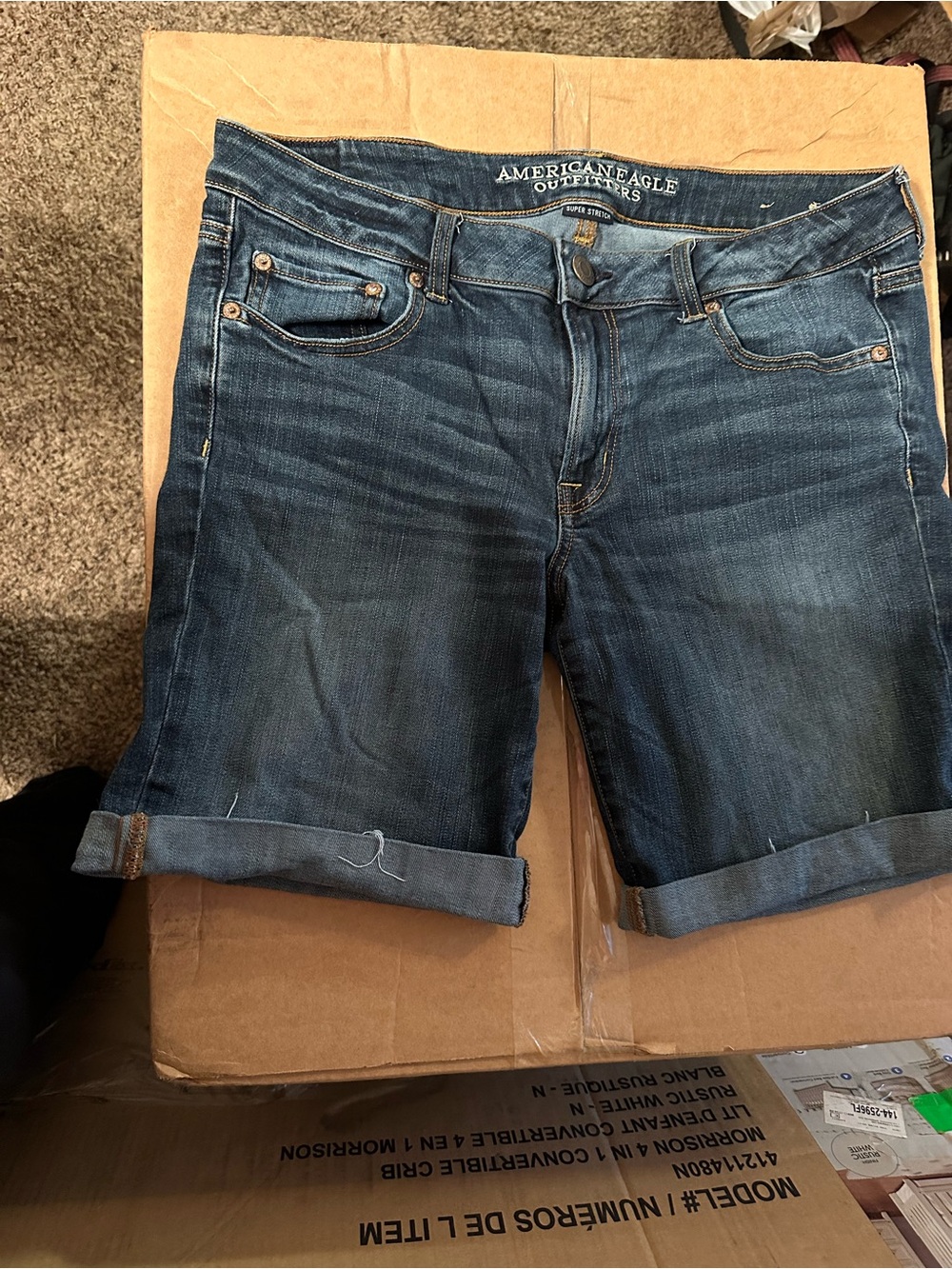 American Eagle Outfitters Dark Blue Rolled Hem Denim Bermuda Shorts